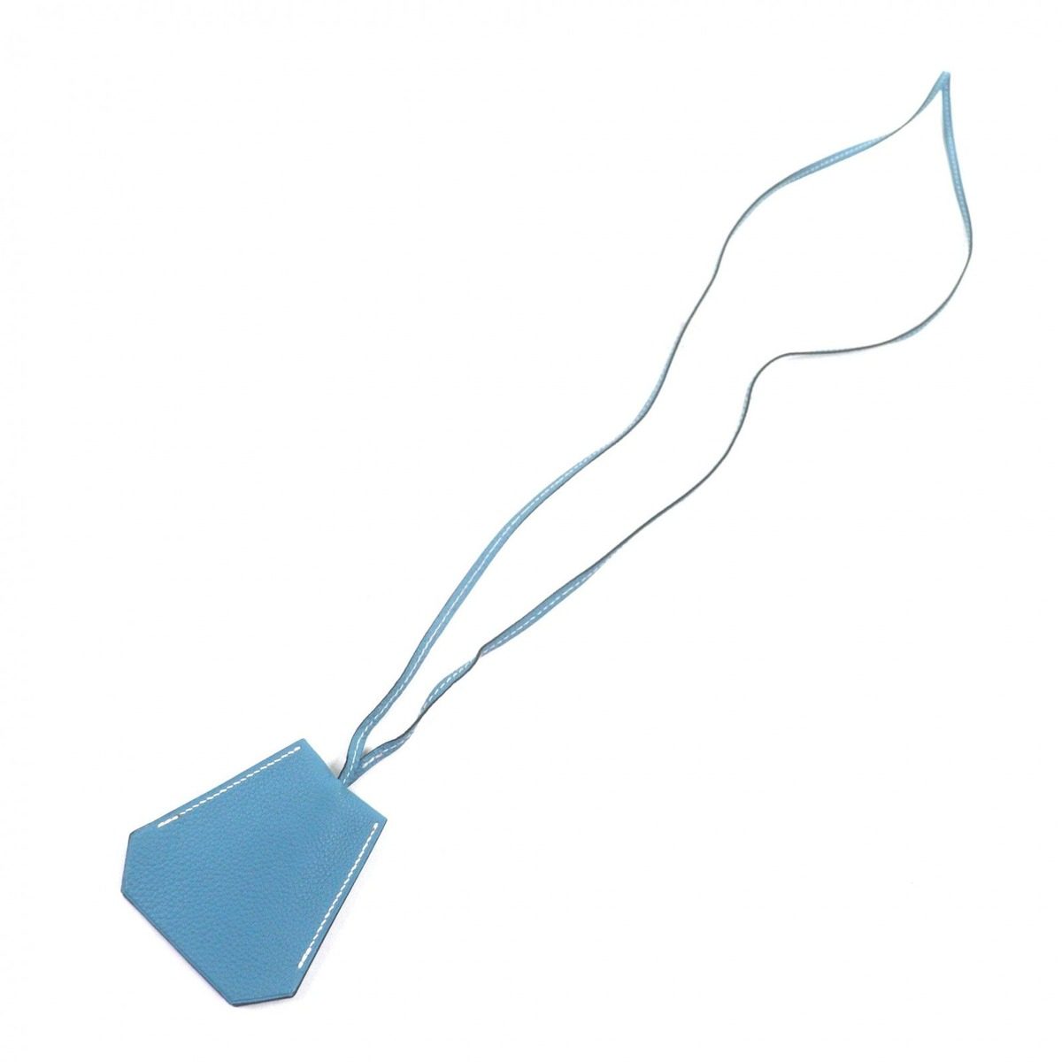 Hermes Large Clochette Leather Martin Margiela Era Key Ring Necklace Blue Jean — view 3