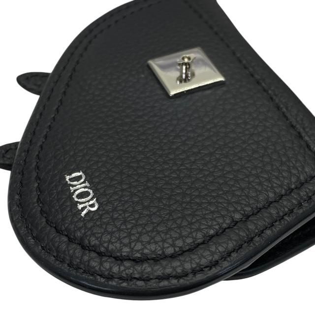 Christian Dior Saddle Pouch Mini Accessories Coin Case Fold Logo Leather Black — view 4