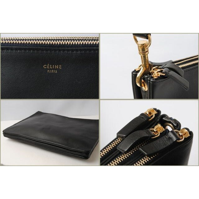 Celine Shoulder Bag Clutch Lambskin Large Trio Black Silver 2-Way — view 3