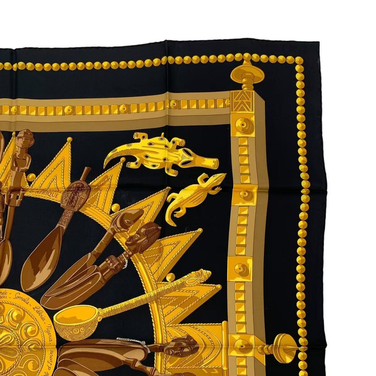 Hermes Carre 90 Silk Scarf Cuillers D'afrique African Spoon Black — view 3