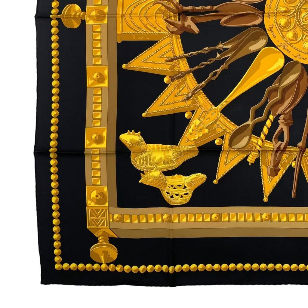 Hermes Carre 90 Silk Scarf Cuillers D'afrique African Spoon Black — view 4