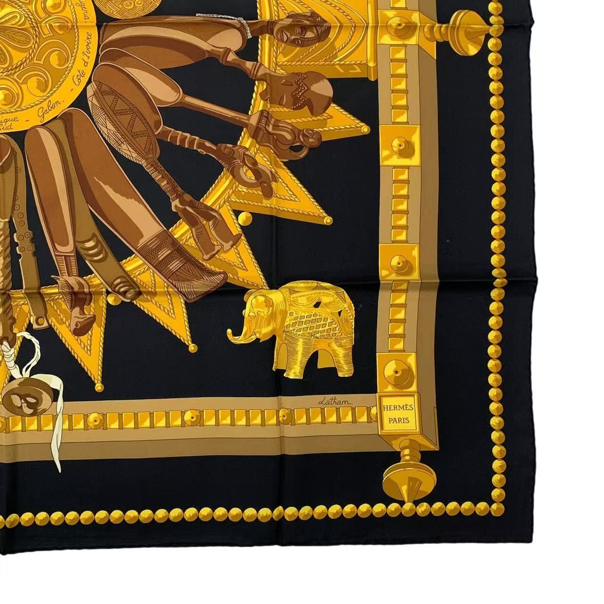 Hermes Carre 90 Silk Scarf Cuillers D'afrique African Spoon Black — view 5