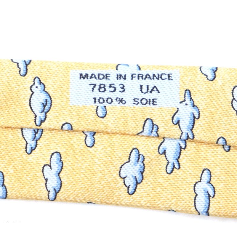 Hermes 100% Silk Clouds Animal All Over Pattern Necktie Orange Blue — view 7