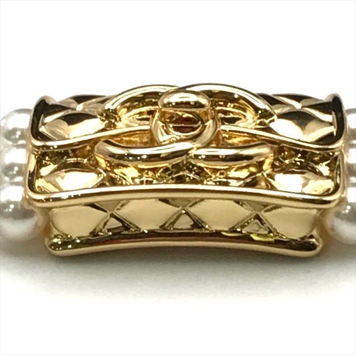 Chanel Bag Motif 3 Rows Pearl Gold Bracelet — view 4
