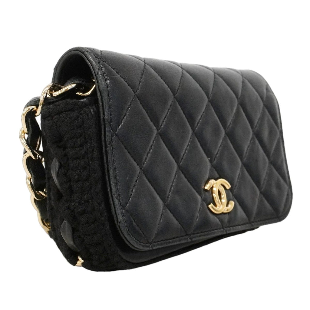 Chanel Shoulder Bag Quilted Lambskin Black Champagne Gold — view 2