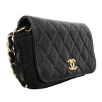 Chanel Shoulder Bag Quilted Lambskin Black Champagne Gold — view 2