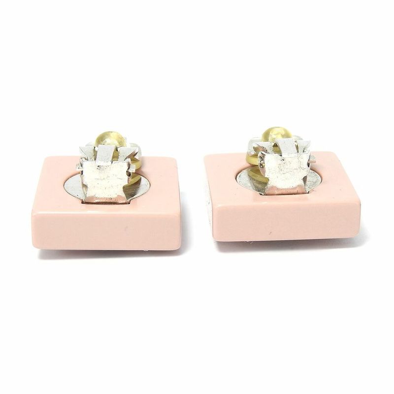 Chanel Earrings Square Coco Mark Heart Rhinestone Pink Silver Plated 04 — view 4
