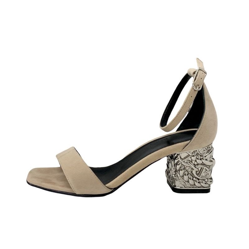 Hermes Gram 60 Sandals Shoes Suede Beige Silver Chaine D'ancre Metal Heel Strap — view 3