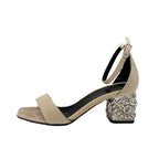 Hermes Gram 60 Sandals Shoes Suede Beige Silver Chaine D'ancre Metal Heel Strap — view 3