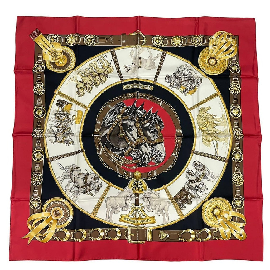 Hermes Carre 90 Chevaux de Trait 100% Silk Scarf Red — view 2