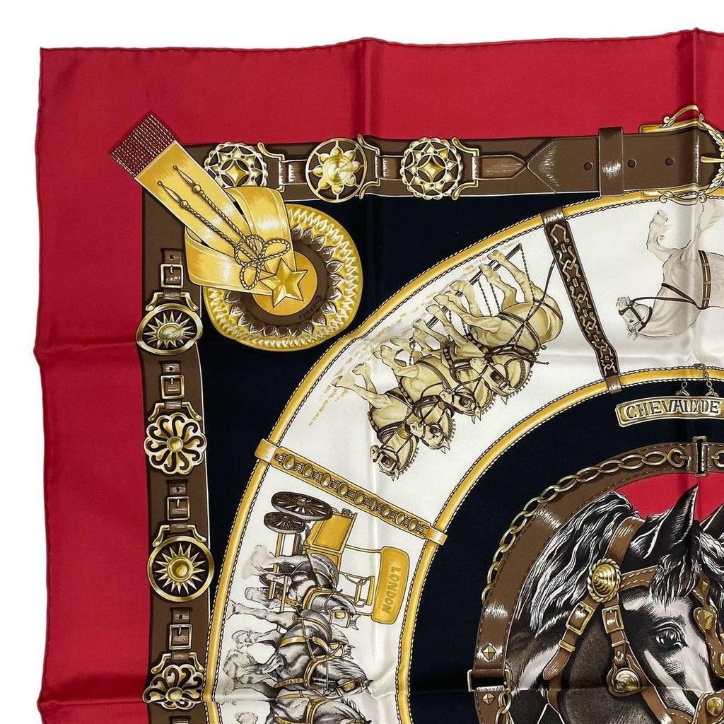 Hermes Carre 90 Chevaux de Trait 100% Silk Scarf Red — view 3