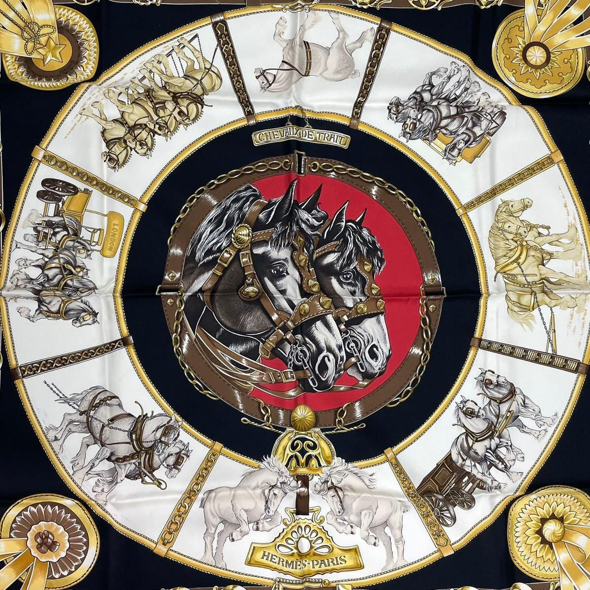 Hermes Carre 90 Chevaux de Trait 100% Silk Scarf Red — view 7