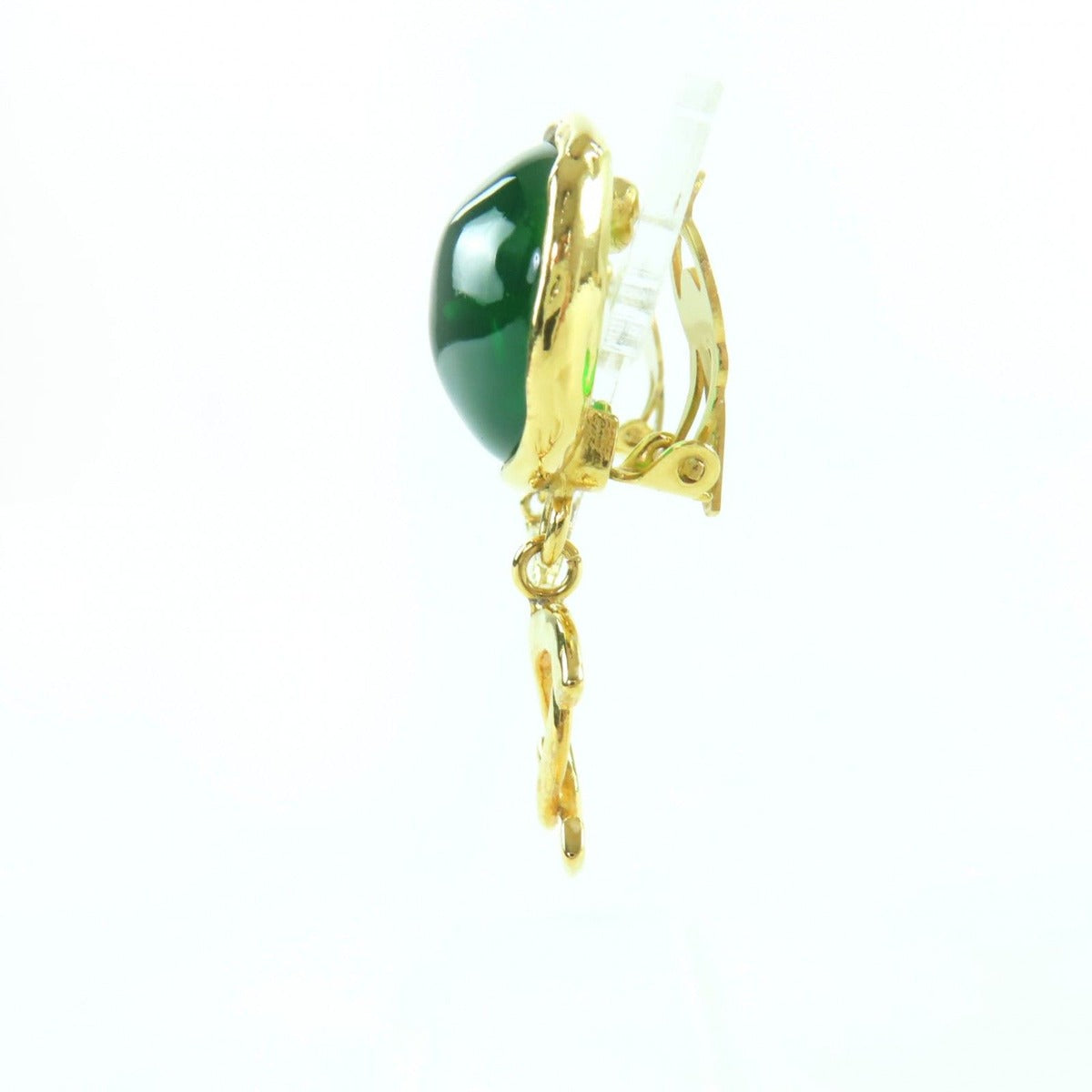 Chanel Vintage Gripoix CC Logo Swing Stone Earrings Gold Green — view 2