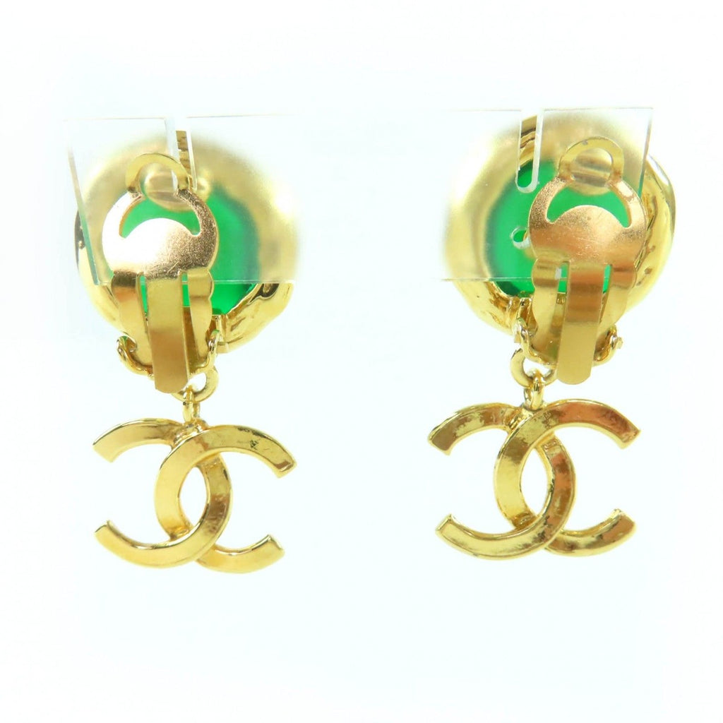 Chanel Vintage Gripoix CC Logo Swing Stone Earrings Gold Green — view 3