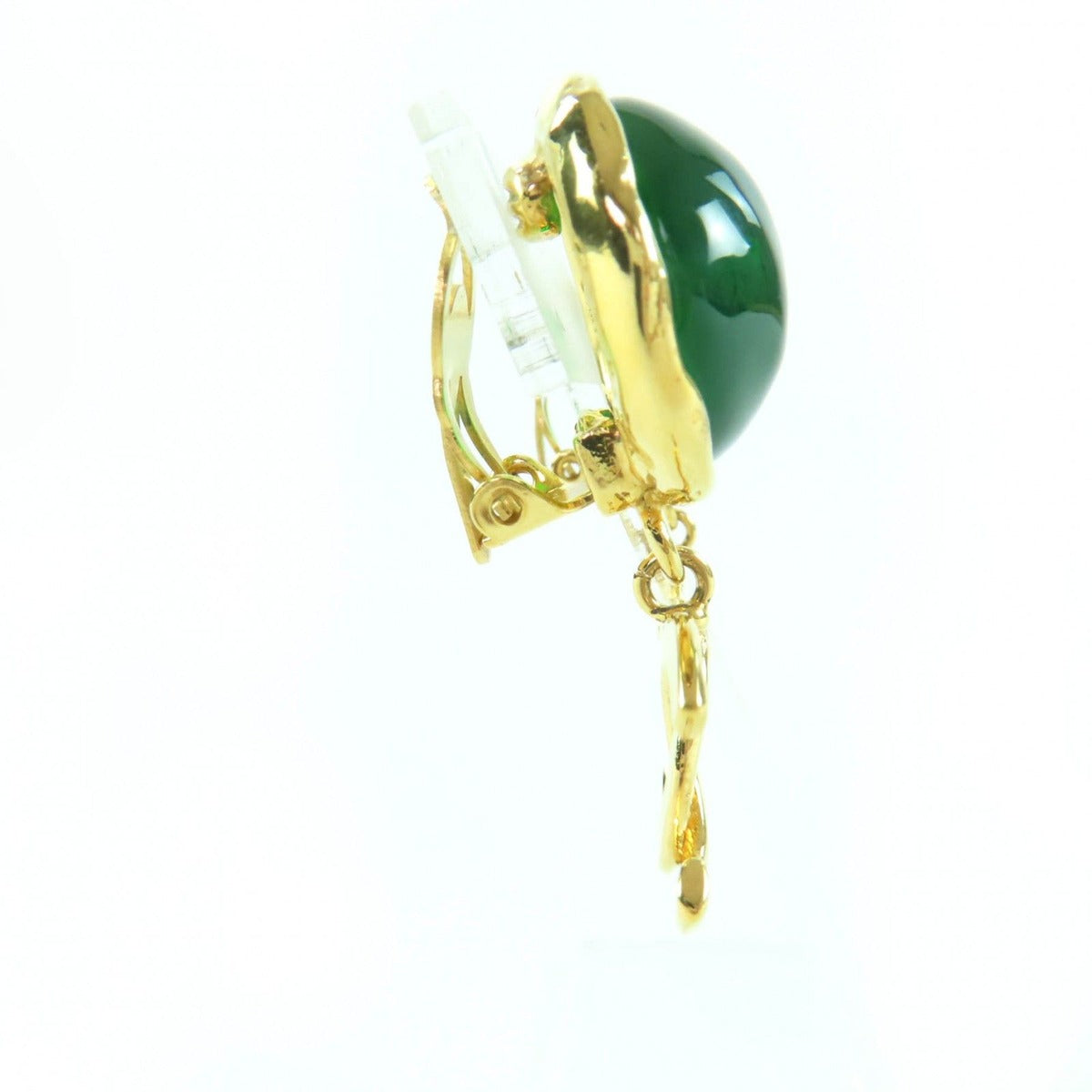 Chanel Vintage Gripoix CC Logo Swing Stone Earrings Gold Green — view 4