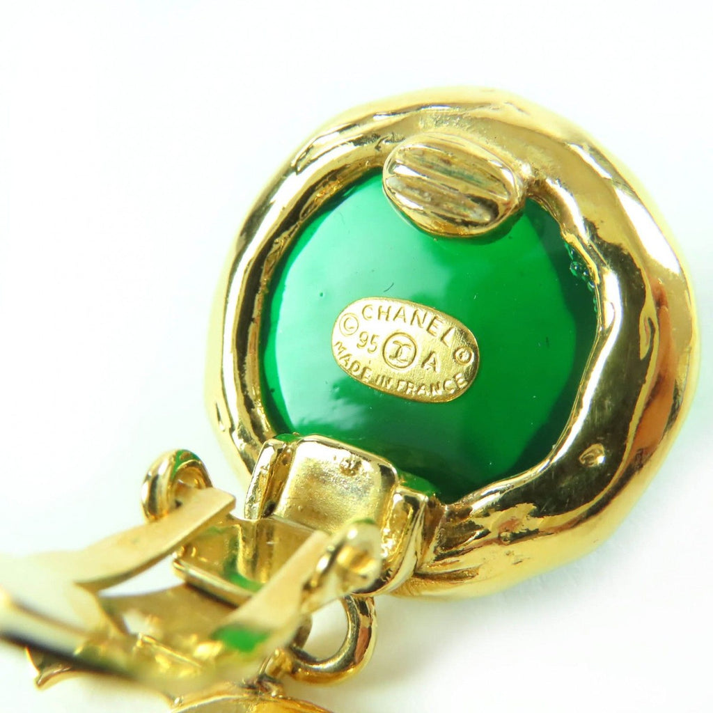 Chanel Vintage Gripoix CC Logo Swing Stone Earrings Gold Green — view 6