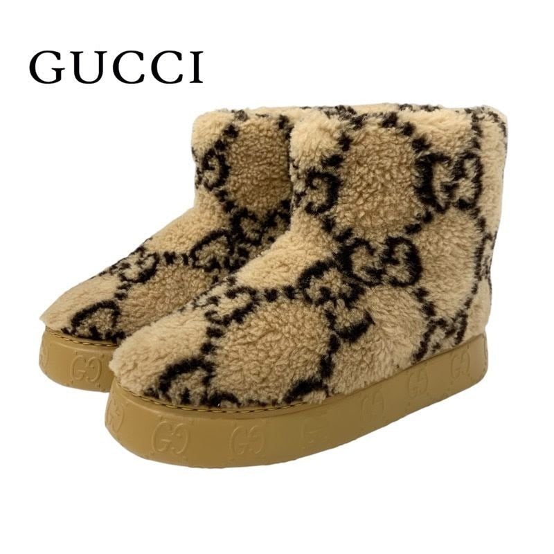 Gucci Boots Short Shoes Shearling Brown GG Signature