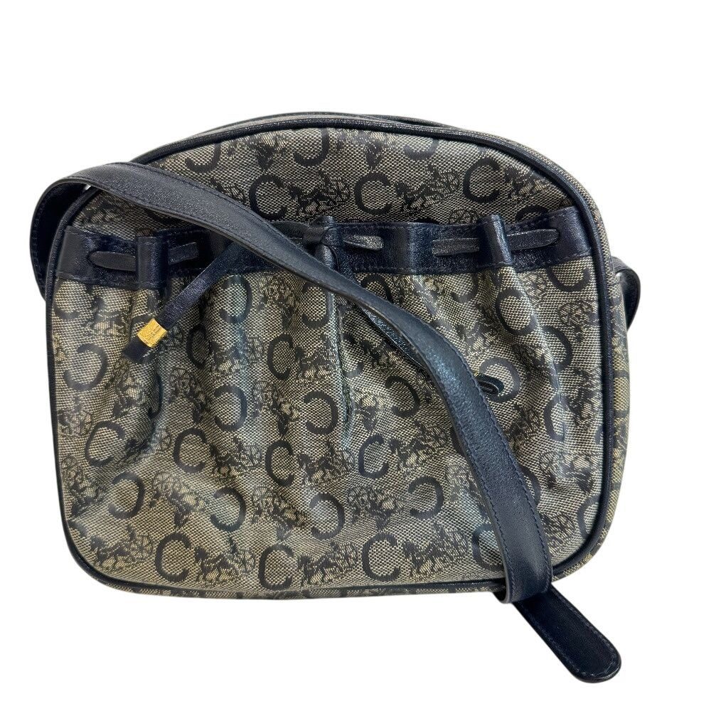 Celine C Carriage Pattern Pochette Vintage Salki Shoulder Bag Navy