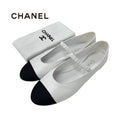 Chanel Flat Shoes Leather Fabric White Black Mary Jane Coco Mark Ballet