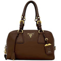 Prada Mini Boston Bag Leather Vitello Daino Brown