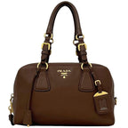 Prada Mini Boston Bag Leather Vitello Daino Brown