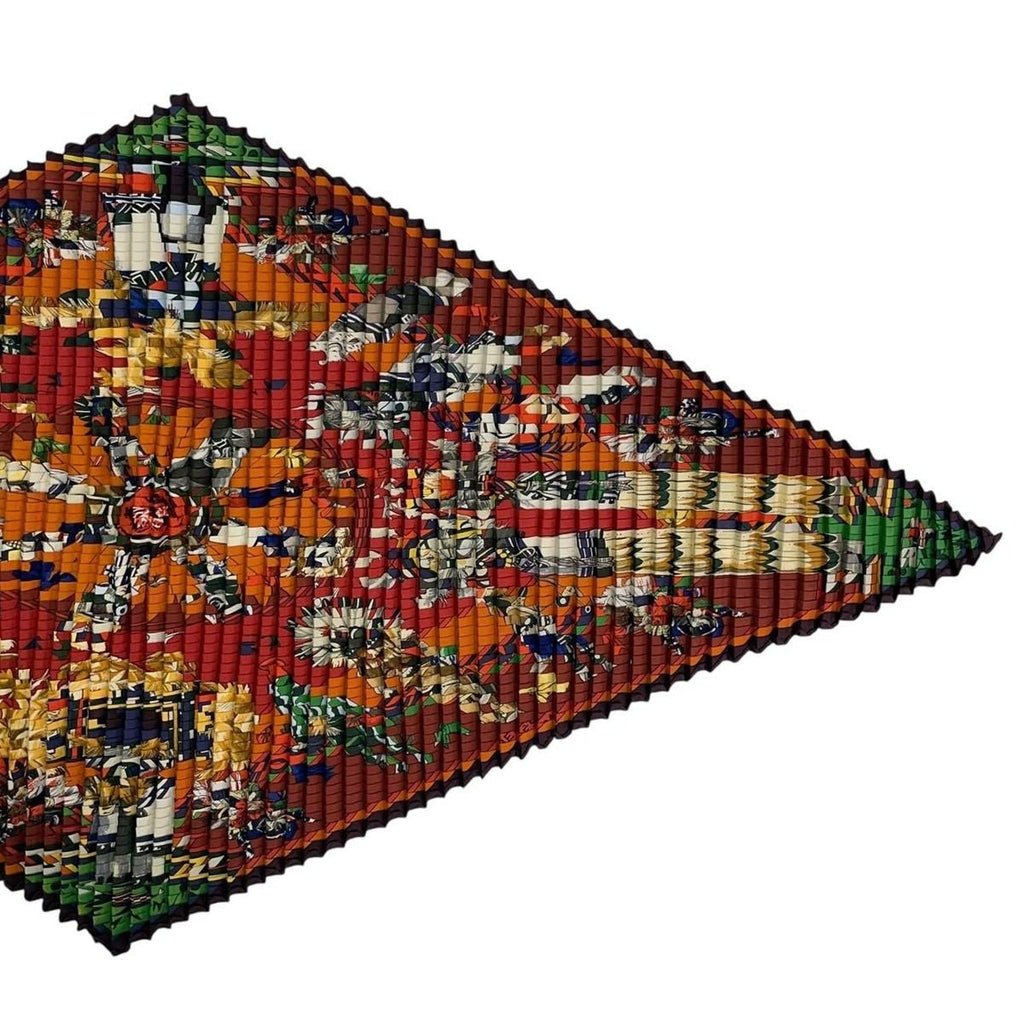 Hermes Scarf Pleated Silk Kachinas Ethnic Red — view 4