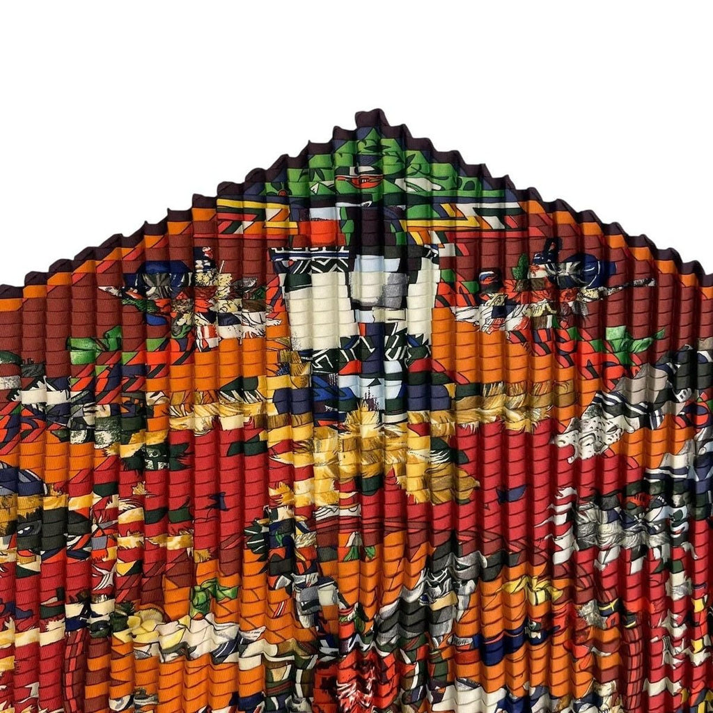 Hermes Scarf Pleated Silk Kachinas Ethnic Red — view 5