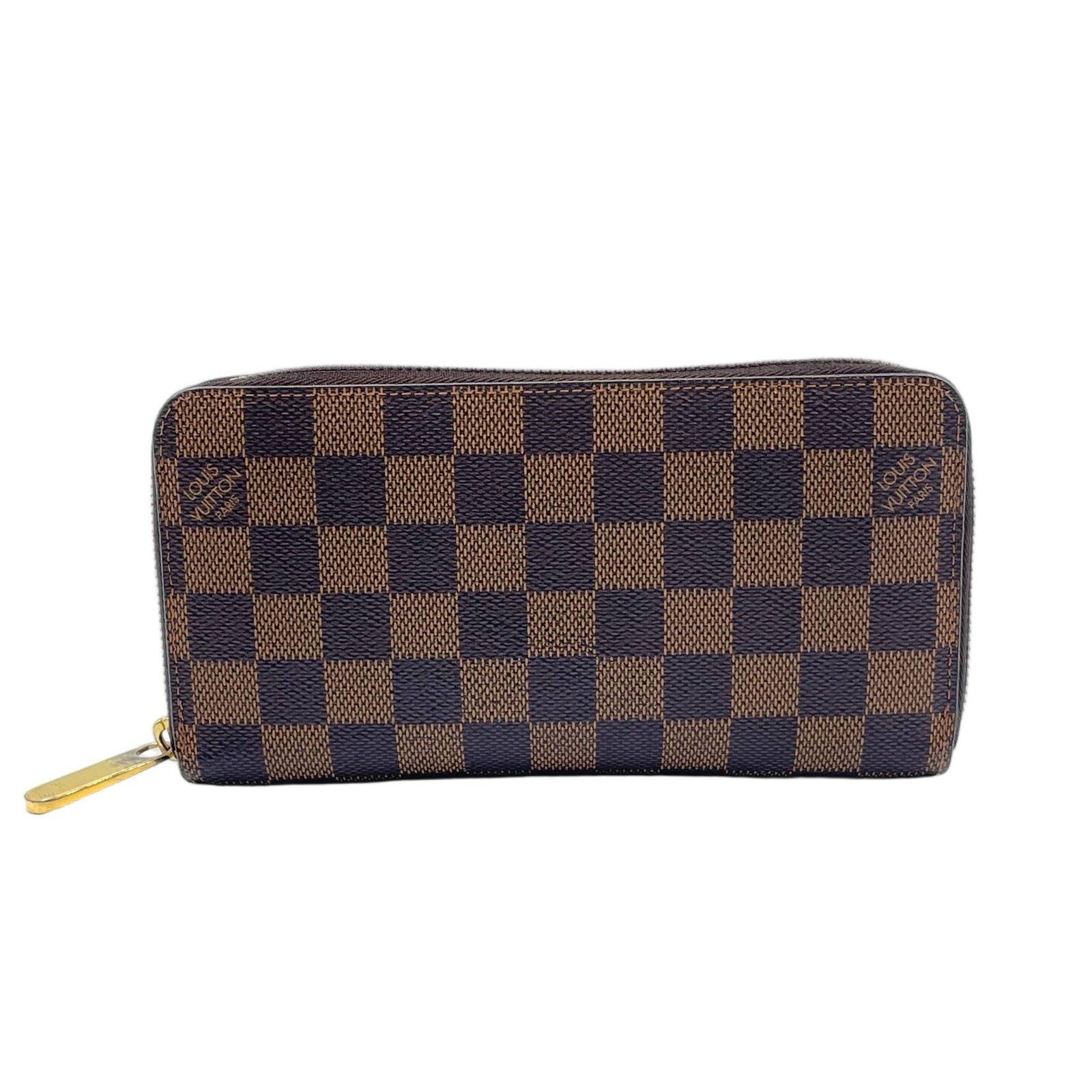 Louis Vuitton Zippy Wallet Damier Ebene Brown Round Gold