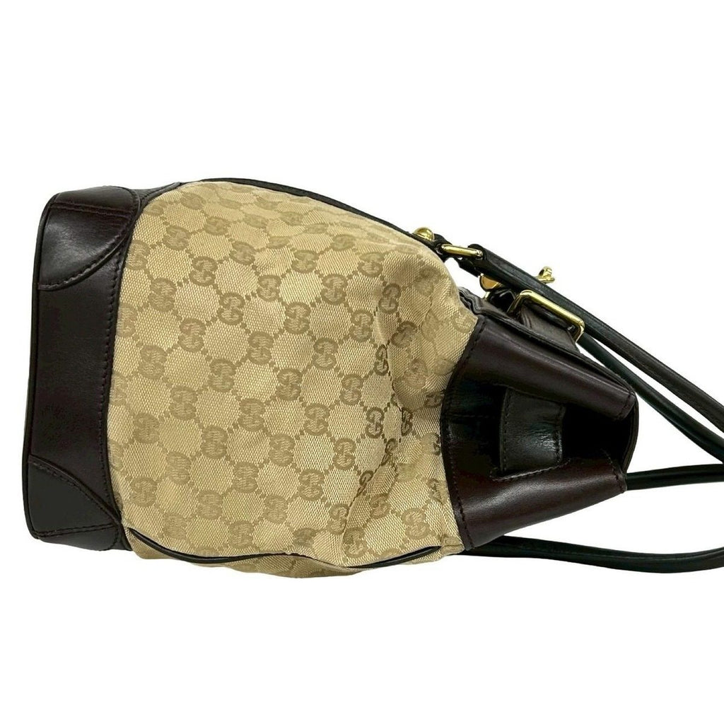 Gucci GG Canvas Croco Embossed Leather Tote Boston Bag Beige Brown — view 6