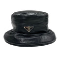 Prada Hat Soft Padded Nappa Leather Triangle Bucket Black