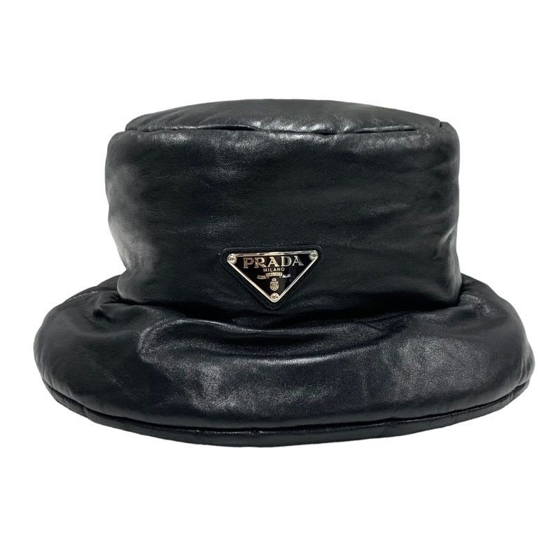 Prada Hat Soft Padded Nappa Leather Triangle Bucket Black