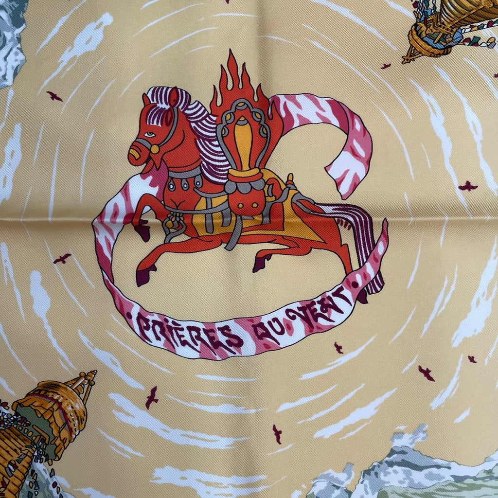 Hermes Carre 90 Scarf 100% Silk Prieres AU Vent Prayer in the Wind Yellow Box — view 8