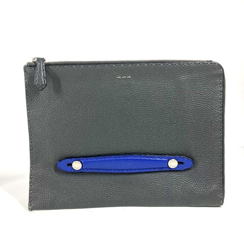 Fendi Clutch Bag Celeria Logo Leather Black