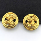 Chanel 24K Earrings Vintage CC Gold Plated Clip-On Round Medallion Logo 1996 96 — view 2