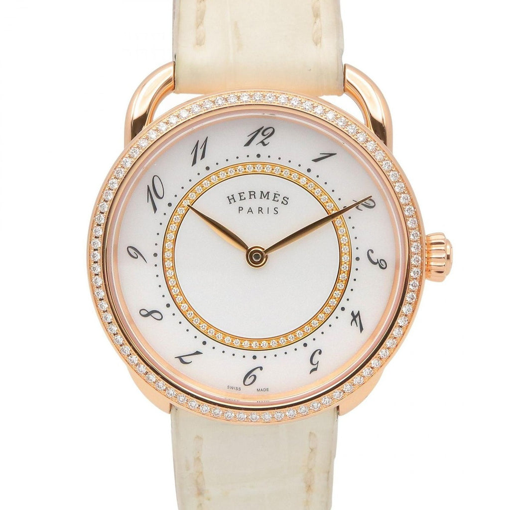 Hermes Watch Also White 18K Pink Gold Diamond