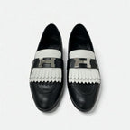 Hermes Royale Loafers Leather Shoes Black White Hhardware Fringe — view 2