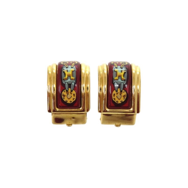 Hermes Enamel Metal Red Earrings 0120