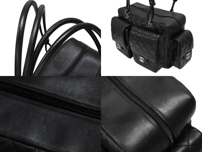 Chanel Cambon Line Multi Pocket Boston Bag Calfskin Black Pink — view 4