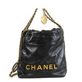 Chanel 22 Chain Black Gold Calfskin 2-Way Shoulder Bag