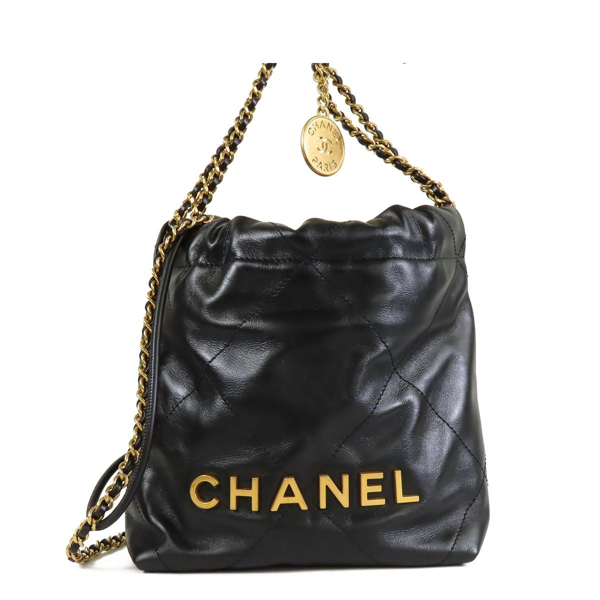 Chanel 22 Chain Black Gold Calfskin 2-Way Shoulder Bag