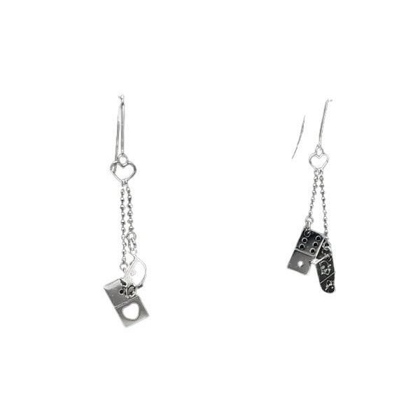 Dior Earrings Silver Metal Logo Dice Hook Type