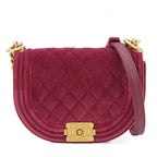 Chanel Chain Shoulder Bag Boy Wine Red Gold Velvet