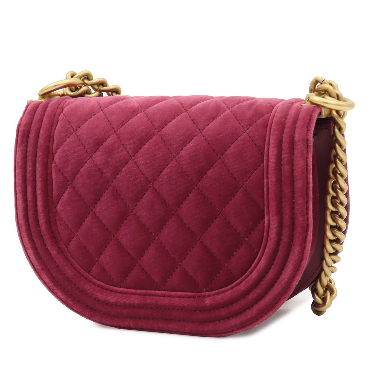 Chanel Chain Shoulder Bag Boy Wine Red Gold Velvet — view 2