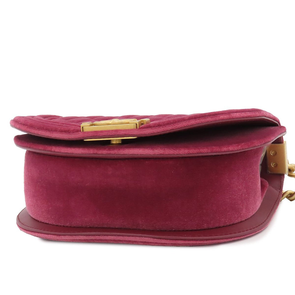 Chanel Chain Shoulder Bag Boy Wine Red Gold Velvet — view 3