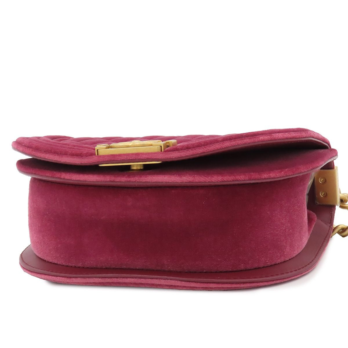 Chanel Chain Shoulder Bag Boy Wine Red Gold Velvet — view 3