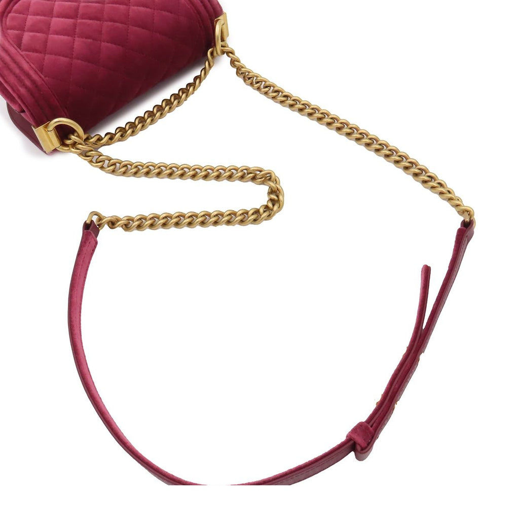 Chanel Chain Shoulder Bag Boy Wine Red Gold Velvet — view 4