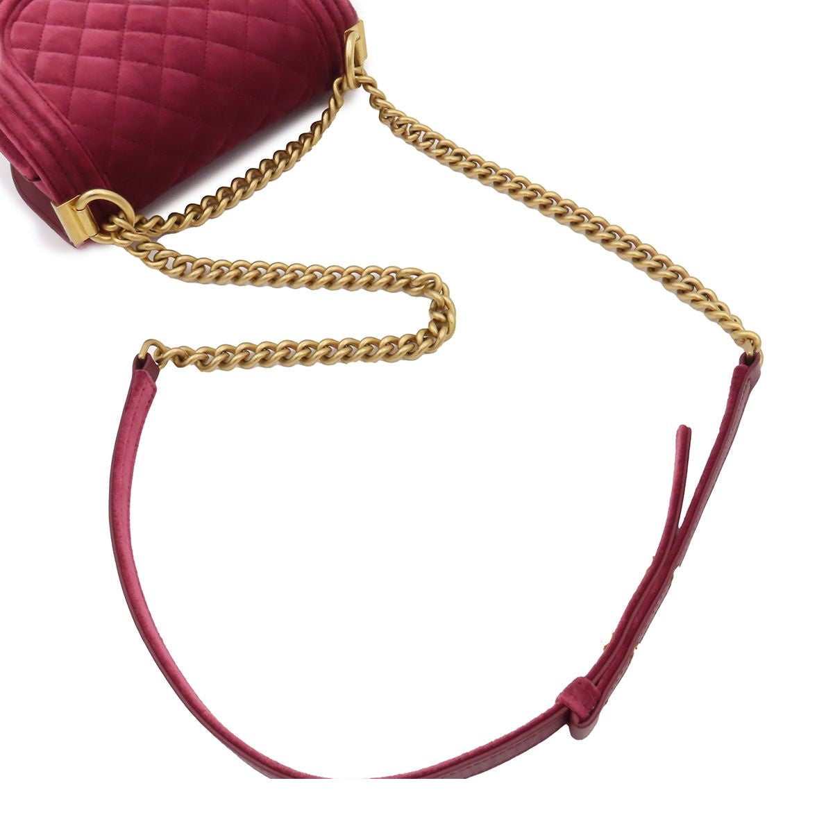 Chanel Chain Shoulder Bag Boy Wine Red Gold Velvet — view 4