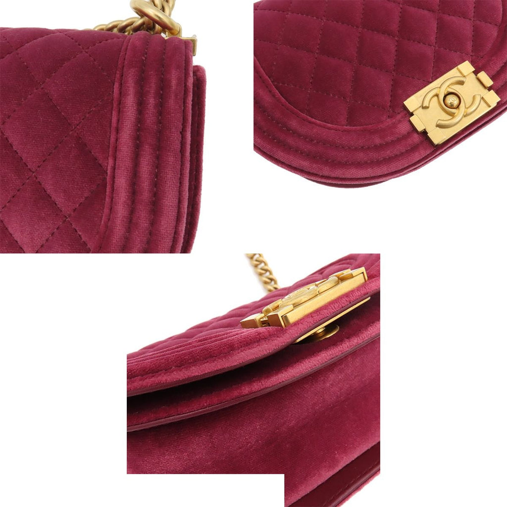 Chanel Chain Shoulder Bag Boy Wine Red Gold Velvet — view 6
