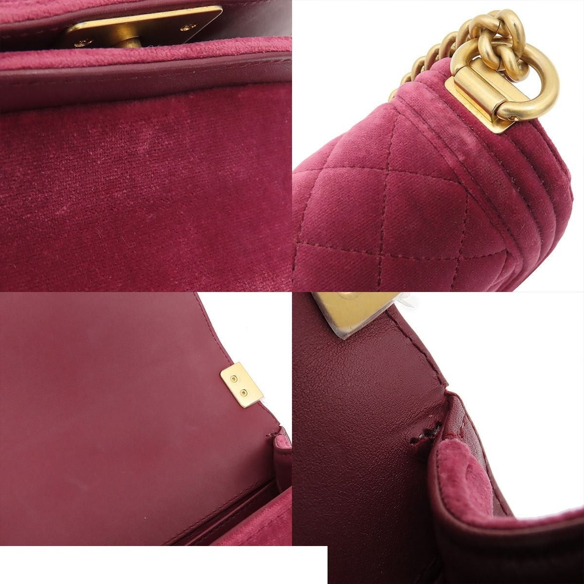Chanel Chain Shoulder Bag Boy Wine Red Gold Velvet — view 7