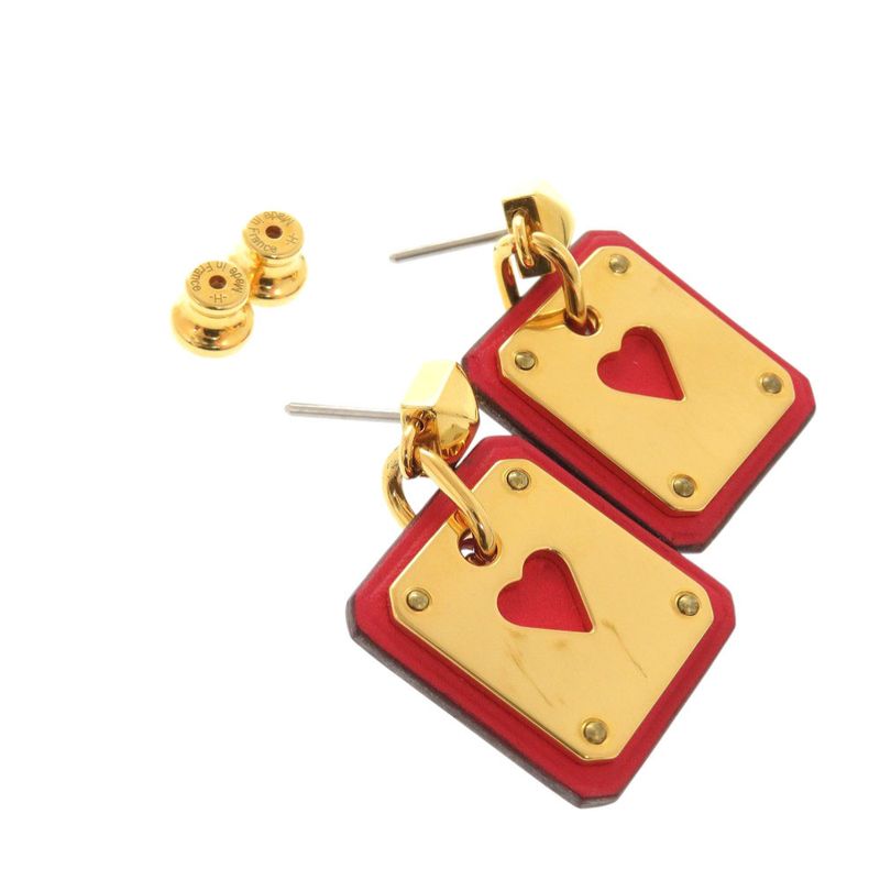 Hermes As De Coeur Vorsoft Metal Gold Red Engraved Y Earrings 1380 — view 5